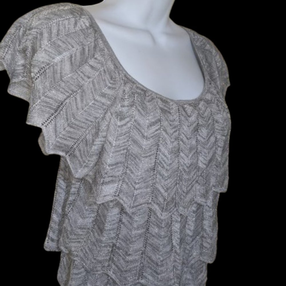 Gorgeous Silver Gray Top with Cascading Ruffes Size Small